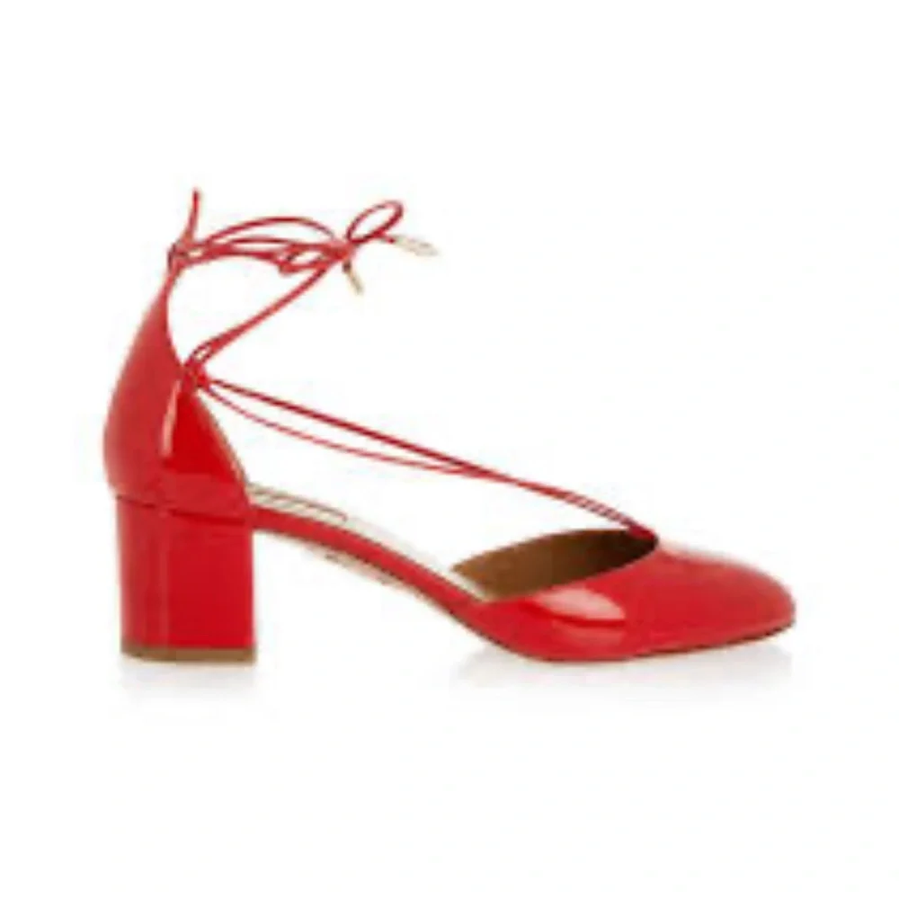Aquazzura Alexa‎ Red Patent Leather Ankle Tie Pumps 37.5 Women’s Heels